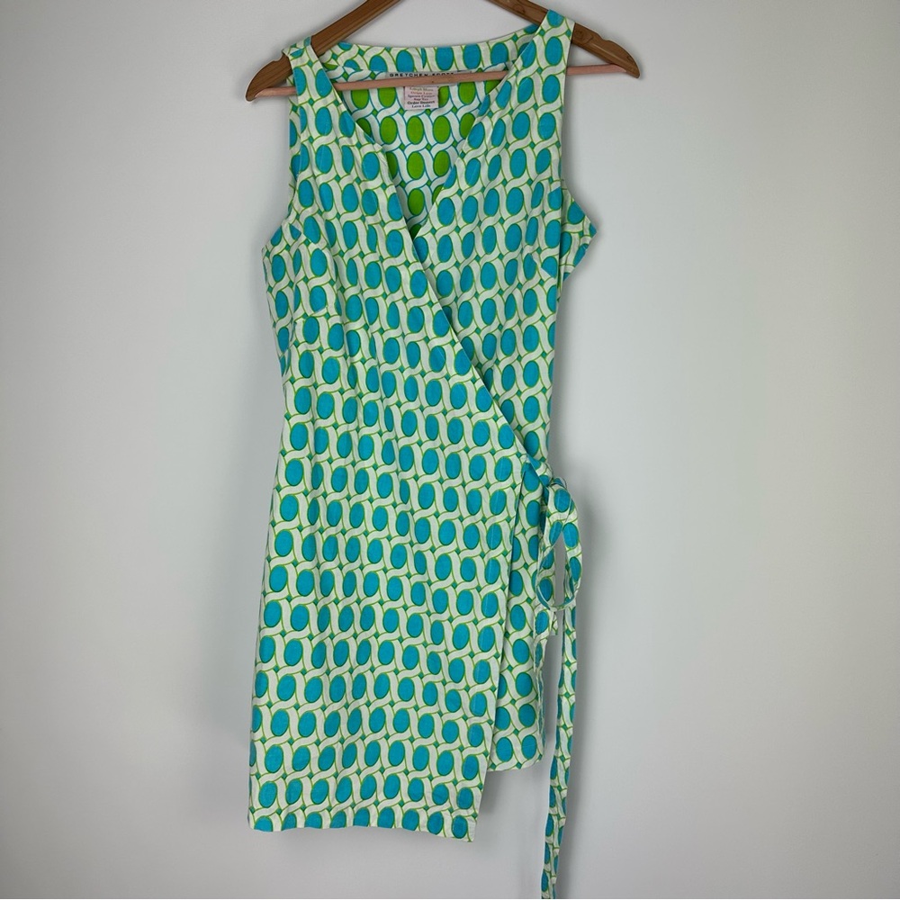 Gretchen Scott Designs Wrap Front Tie Dress in Blue and Green